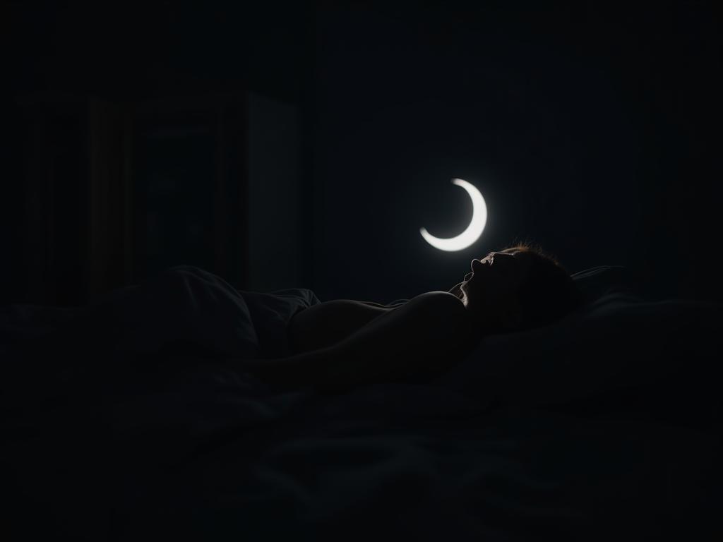 A peaceful image of a person sleeping soundly in a dark and quiet room.