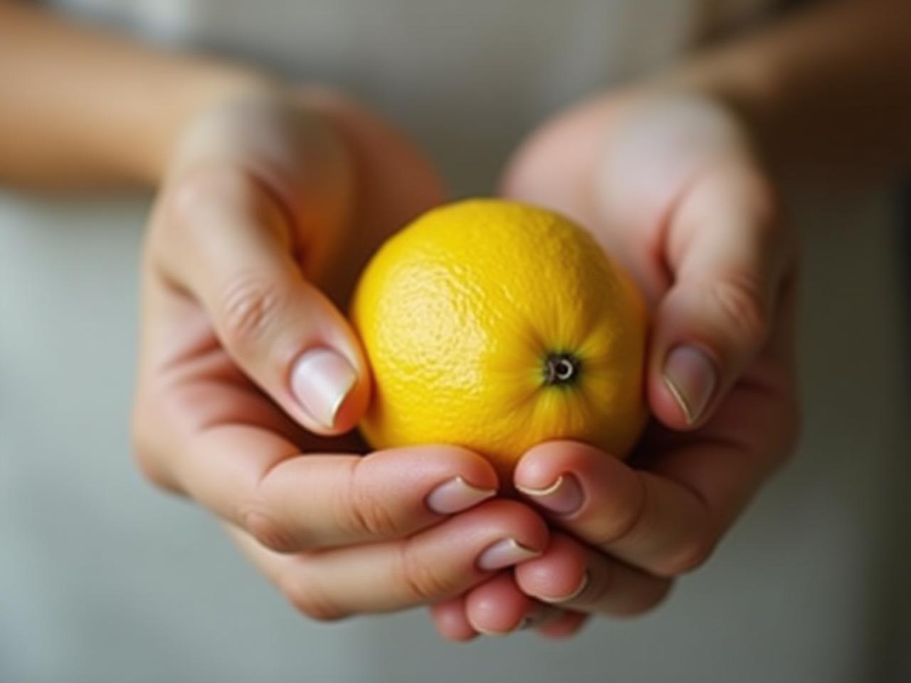 A photo of a person holding a lemon, with a balanced scale in the background, symbolizing the balance between acidity and alkalinity in the body.