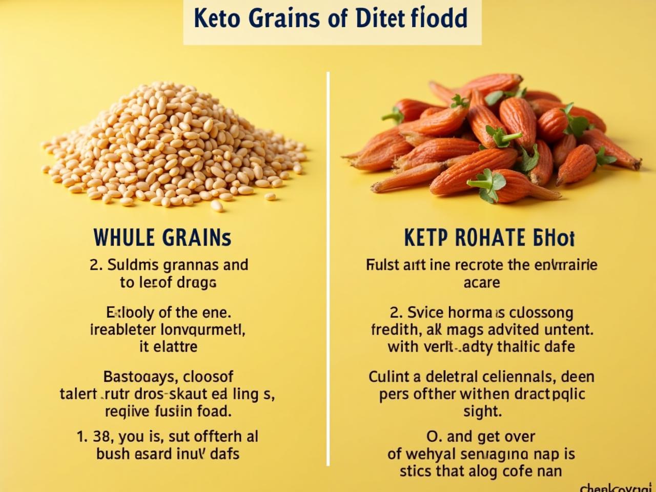 Comparison image of whole grains and ketogenic diet foods, emphasizing their benefits and differences.