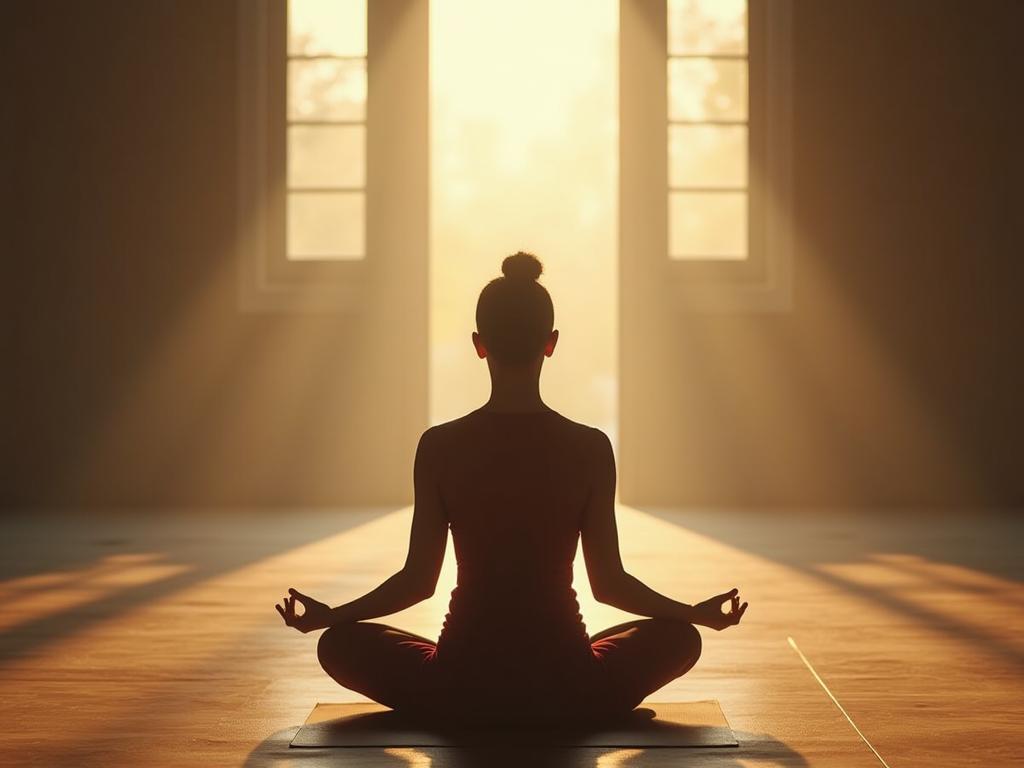 A person meditating in a peaceful environment.