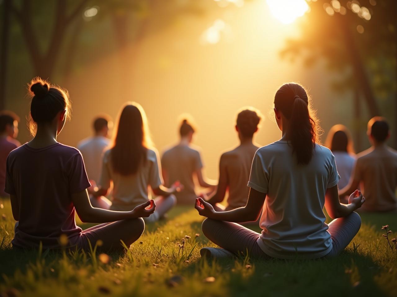 A group of people meditating together in a peaceful setting, creating a sense of community and tranquility.