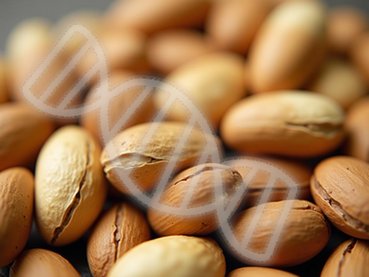 Close-up of Brazil nuts, a rich source of selenium, with a DNA strand graphic overlayed, symbolizing the effect on telomeres.