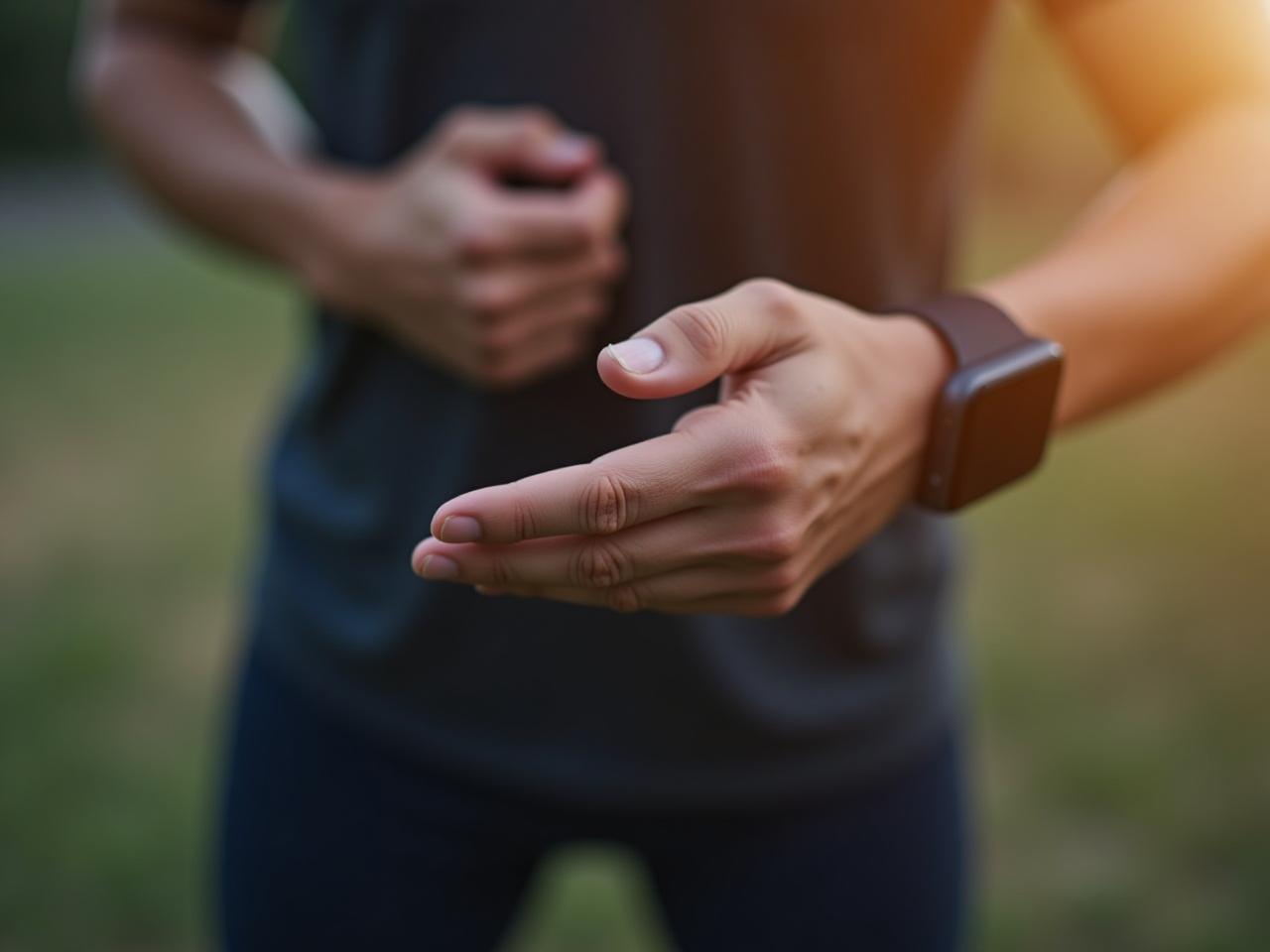 A person wearing a smartwatch while exercising, monitoring their heart rate.