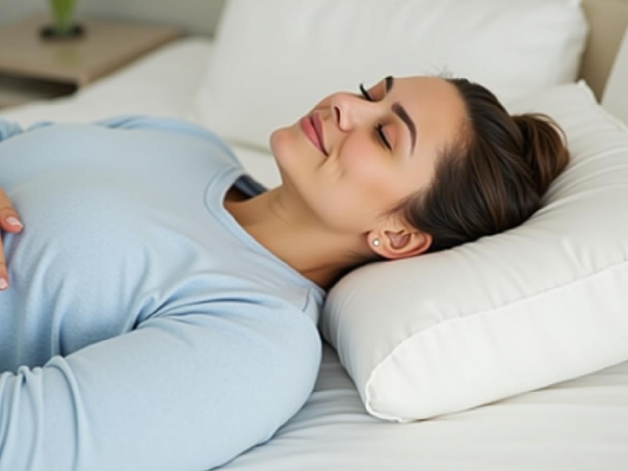 A person sleeping peacefully with a properly aligned neck on a supportive pillow.