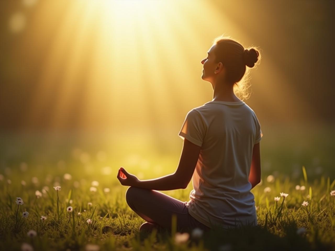A serene image of a person meditating in nature, symbolizing inner peace and healing from trauma.